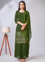Faux Georgette Green Traditional Wear Sequence Work Readymade Palazzo Suit
